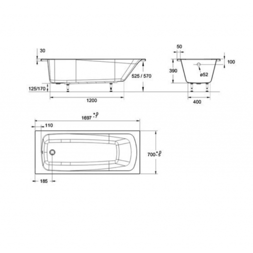 Ванна акриловая Jacob Delafon Patio белая 170х70 см E6812RU-01